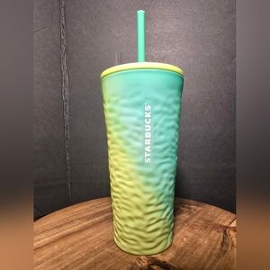 Starbucks Color Changing Teal & Lime Glass Cup With Lid and Straw 18oz Cold Cup
